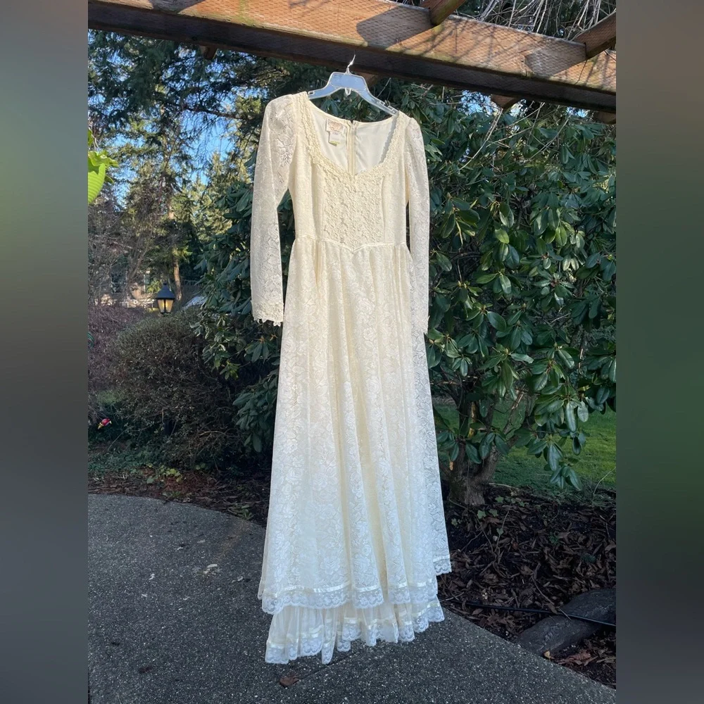 VTG 70s Gunne Sax Romantic Renaissance Bridal Collection Lace Wedding Dress sz11 - Picture 1 of 15